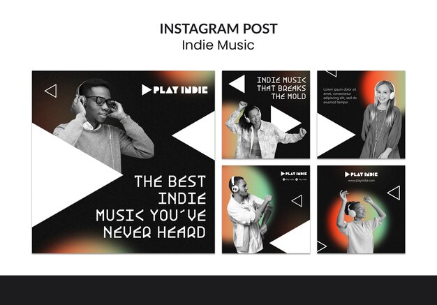 Free PSD gradient indie music instagram posts