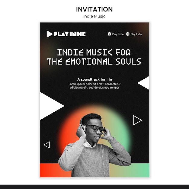 Free PSD gradient indie music invitation template