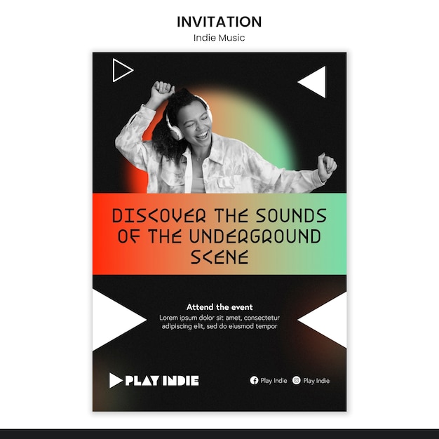 Gradient indie music invitation template