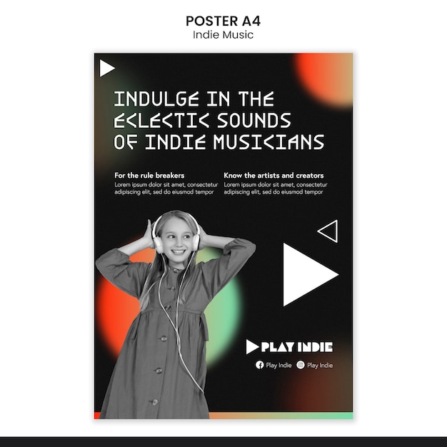 Бесплатный PSD Шаблон плаката градиентной инди-музыки