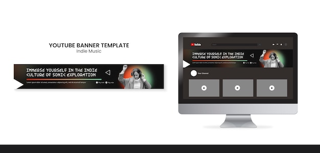 Шаблон баннера youtube с градиентной инди-музыкой