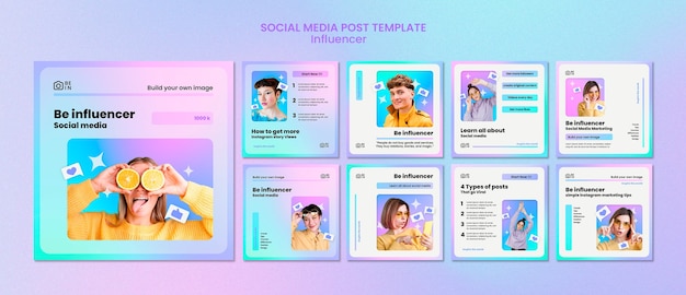 Gradient influencer instagram posts template