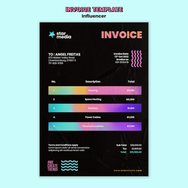 Free PSD gradient influencer job  invoice template