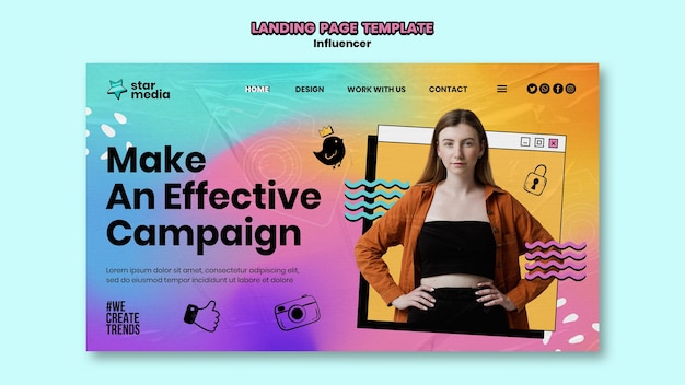 Free PSD gradient influencer job landing page template