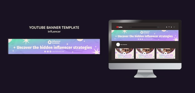 PSD gratuito banner youtube di lavoro di influencer gradiente