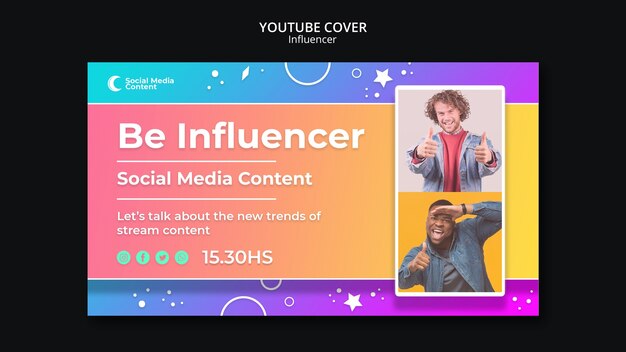 Gradient influencer youtube cover design template