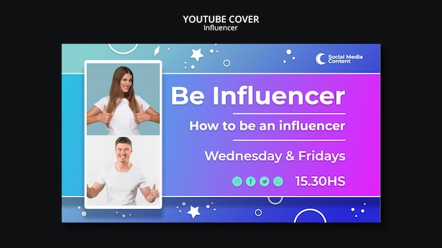 Modello di design della copertina di youtube influencer sfumato