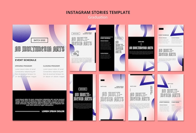 PSD gratuito modello di laurea con storie di instagram sfumate