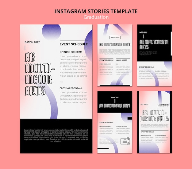 PSD gratuito modello di laurea con storie di instagram sfumate