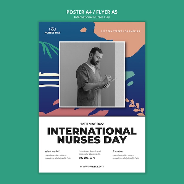 PSD gratuito modello di poster per la giornata internazionale degli infermieri sfumati
