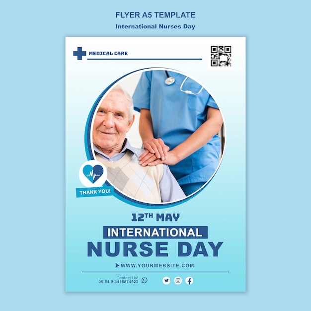 PSD gratuito modello di poster per la giornata internazionale degli infermieri sfumati