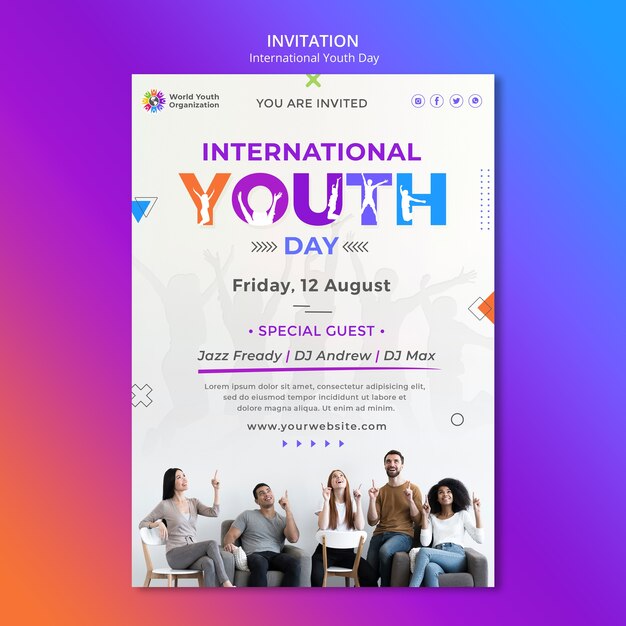 Gradient international youth day invitation template