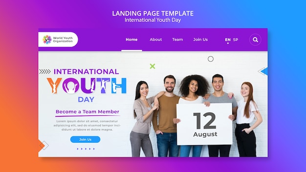 Free PSD gradient international youth day landing page template