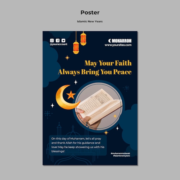 Gradient islamic new year poster template