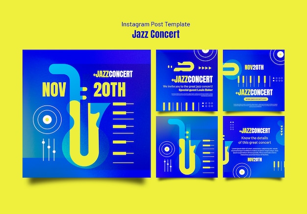 Free PSD gradient jazz concert instagram posts template