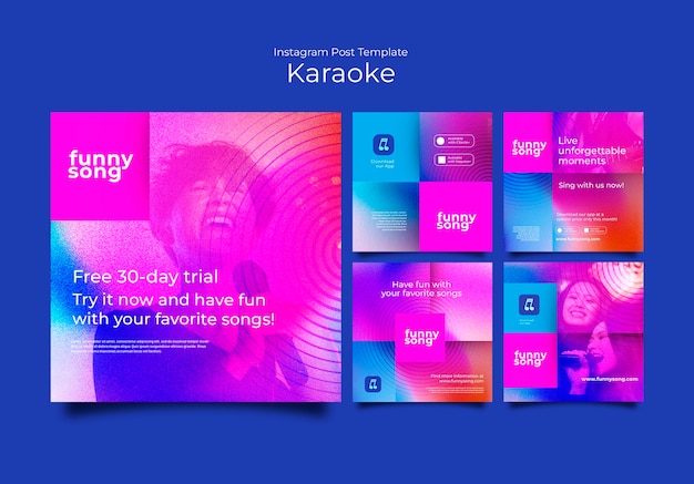 PSD gratuito set di post instagram per feste karaoke sfumate