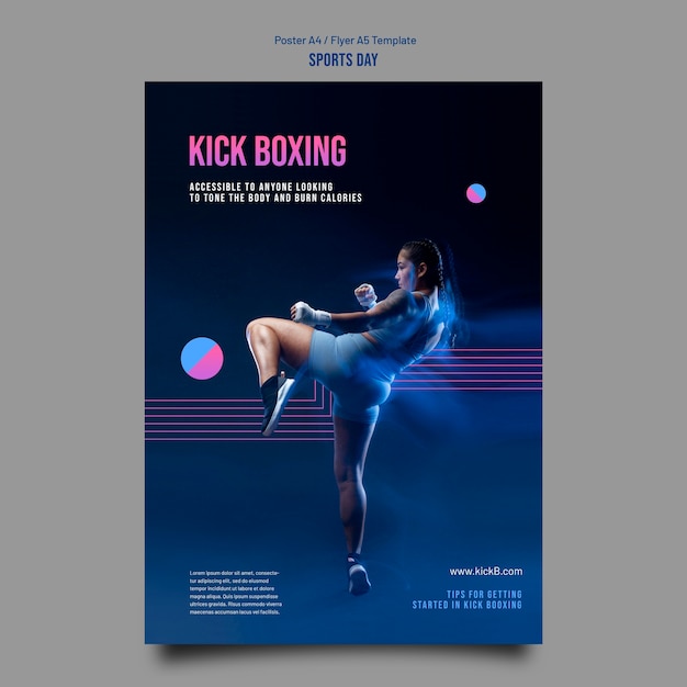 Free PSD gradient kick boxing concept flyer template