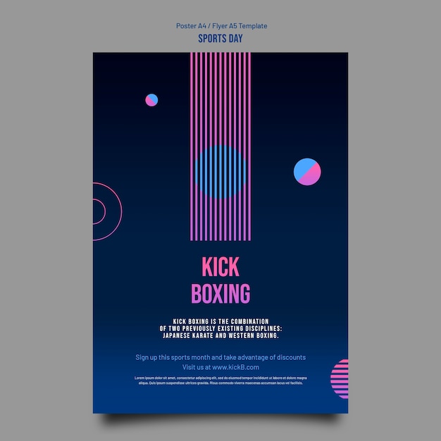 PSD gratuito poster del concetto di kick boxing a gradiente