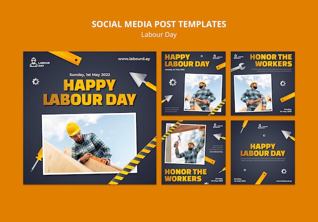 Free PSD gradient labor day instagram posts template design