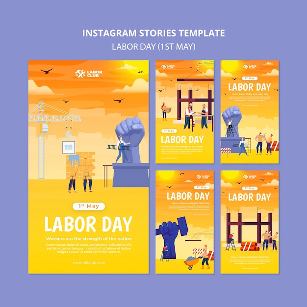 Design del modello di storie di instagram di festa del lavoro a gradiente