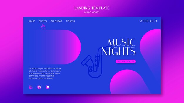 Gradient landing page for music nights festival