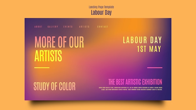 Free PSD gradient landing page template for labor day celebration