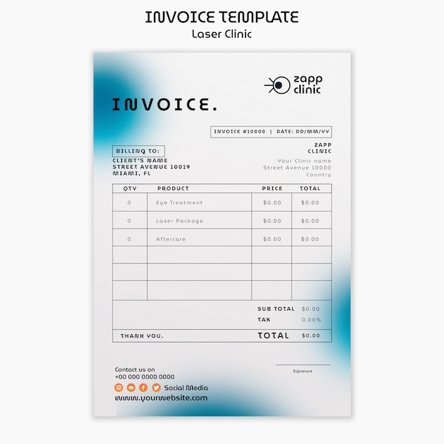 Free PSD gradient laser clinic invoice template