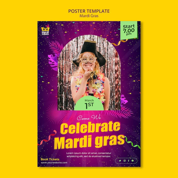 Free PSD gradient mardi gras poster design template