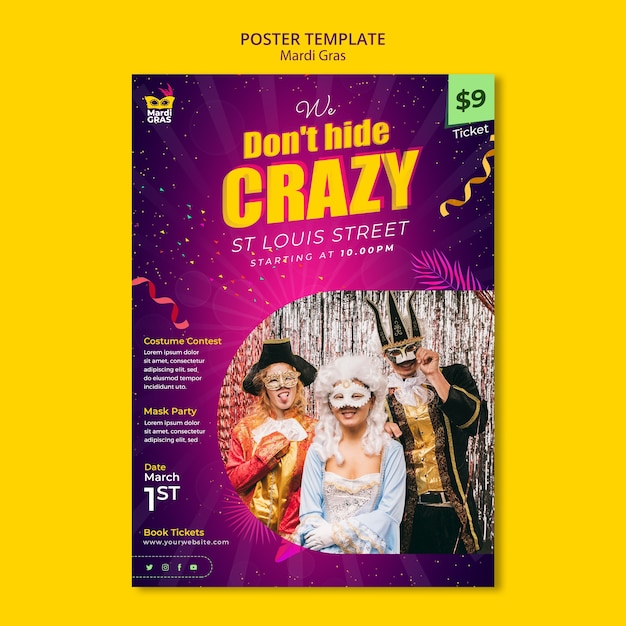 Gradient mardi gras poster design template