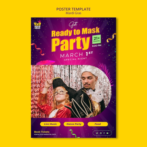 Free PSD gradient mardi gras poster design template