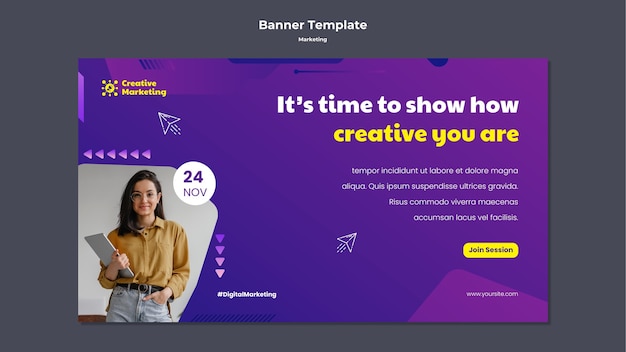 Gradient marketing banner template design free PSD download