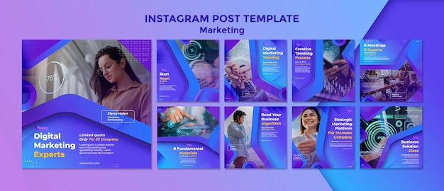 Бесплатный PSD Шаблон оформления поста в instagram с градиентным маркетингом