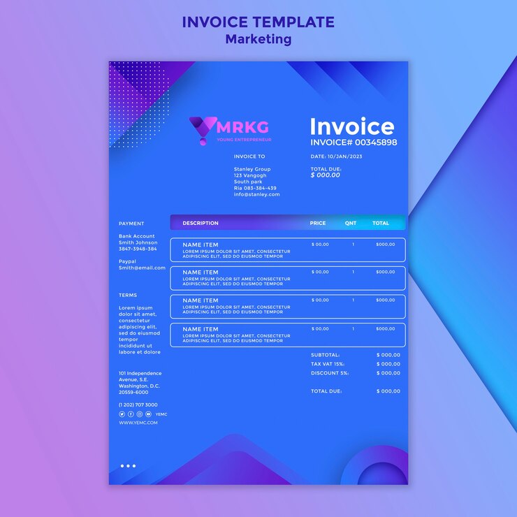 Free PSD gradient marketing invoice design template