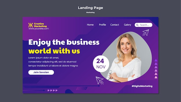 Free PSD gradient marketing landing page template design