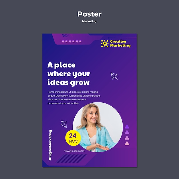 Бесплатный PSD Дизайн шаблона градиентного маркетингового плаката