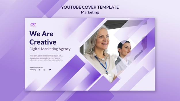 Modello di design della copertina di youtube di marketing sfumato