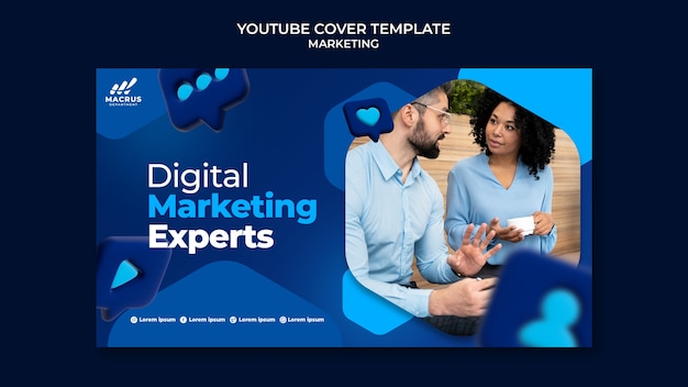 PSD gratuito modello di design della copertina di youtube di marketing sfumato