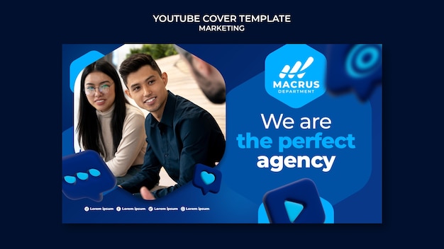 Modello di design della copertina di youtube di marketing sfumato