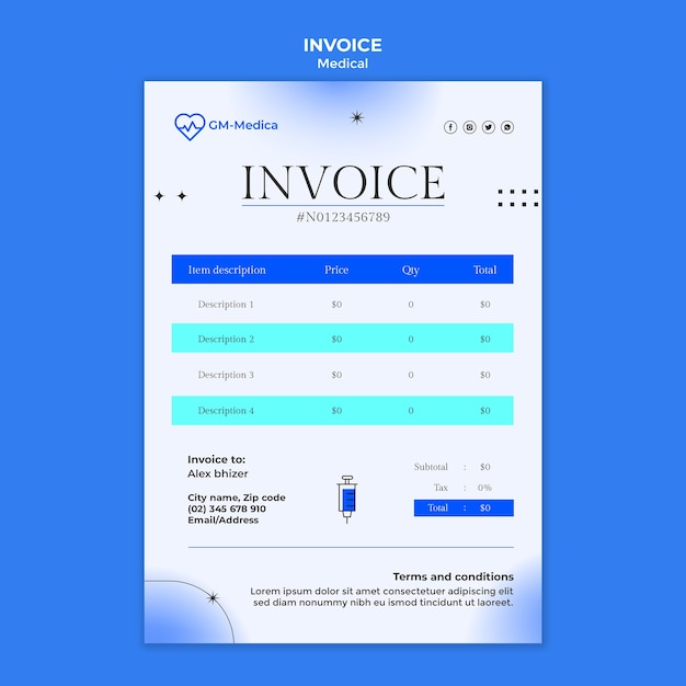 Free PSD gradient medical care invoice template