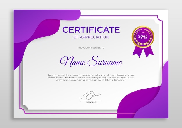 Gradient modern certificate template luxury golden badge certificate of achievement template