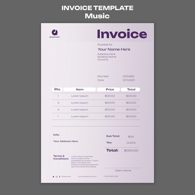 Free PSD gradient music concept invoice  template