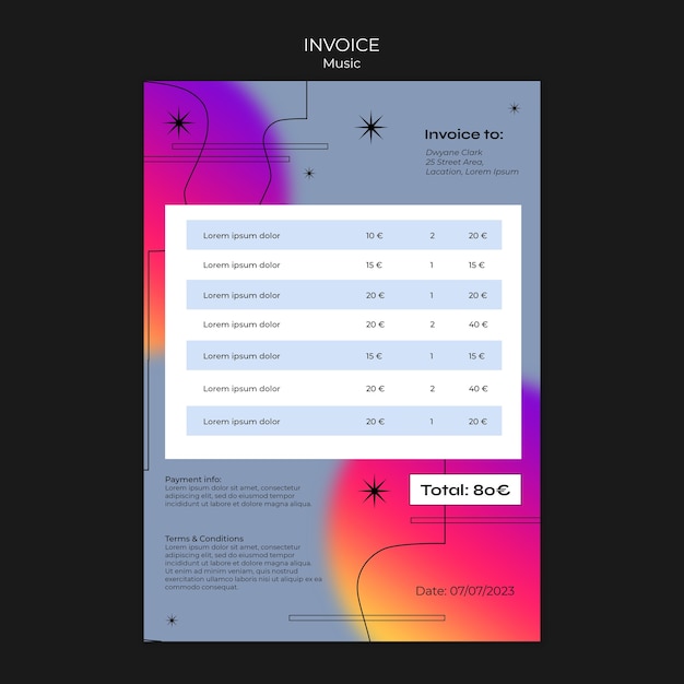 Free PSD gradient music concert invoice template