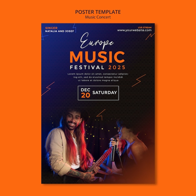 Free PSD gradient music concert poster template