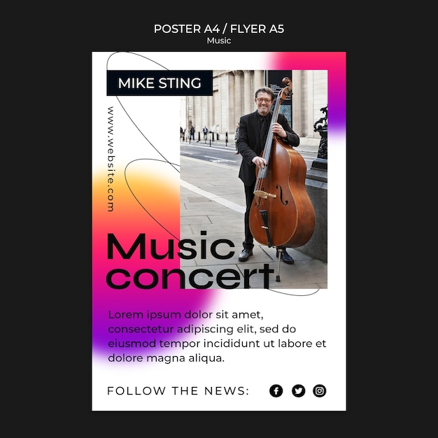 Free PSD gradient music concert poster template