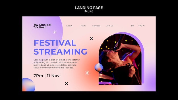 PSD gratuito pagina di destinazione del festival di musica sfumata