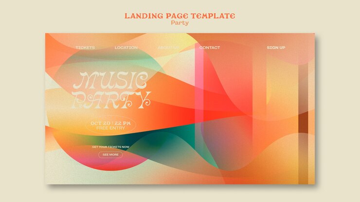 無料PSD グラデーションミュージックパーティーランディングページテンプレート
