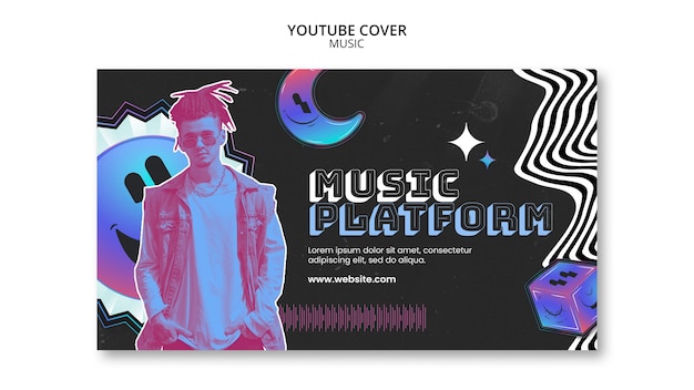 PSD gratuito modello di copertina di youtube per spettacoli di musica sfumata