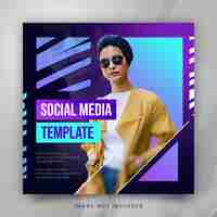 Free PSD gradient neon color social media instagram template