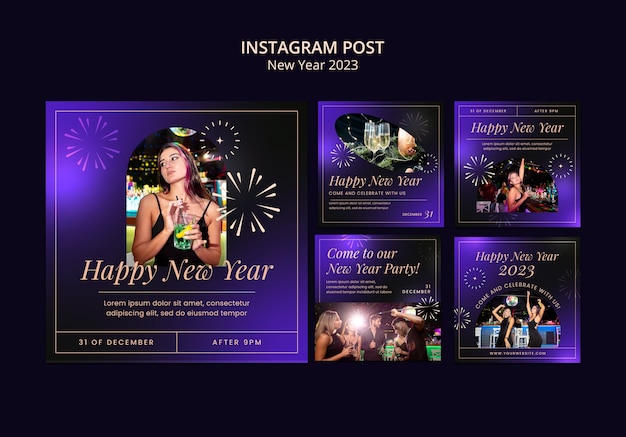 PSD gratuito modello di post instagram gradiente nuovo anno 2023