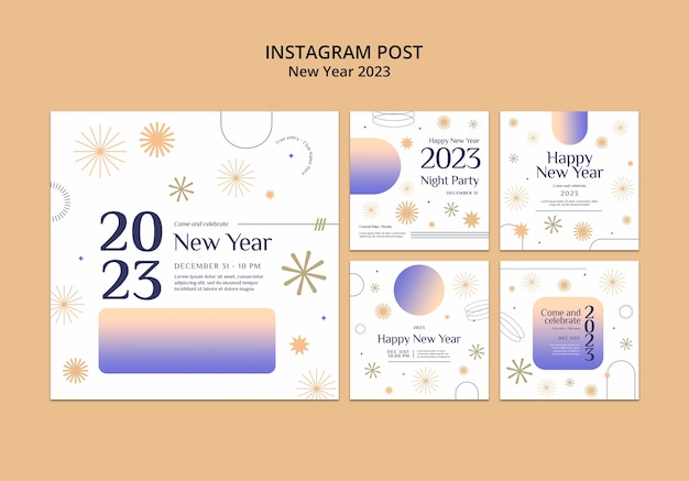 Бесплатный PSD Градиентный новый год 2023 посты в instagram